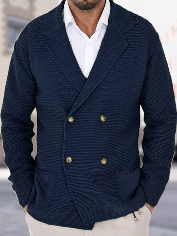 Cross-Border Knitted Cardigan Autumn and Winter Slim Fit Lapel Double-Breasted Sweater Blazer European and American Plus Size Fashion Men's Clothing