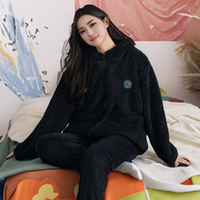 珊瑚绒睡衣女秋冬季加厚套头连帽法兰绒保暖家居服冬天2025年新款