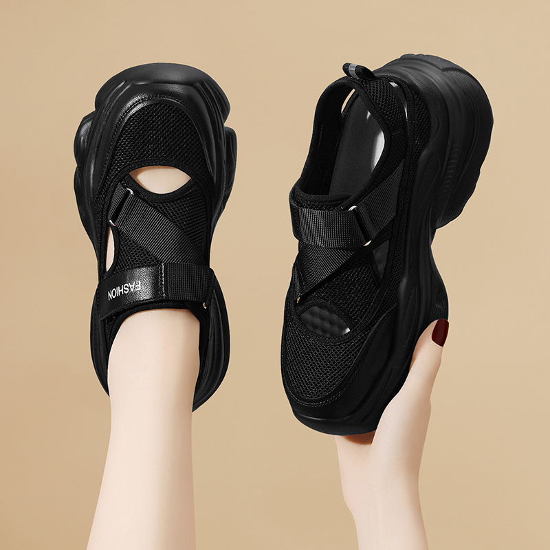 Giày sneaker chunky đế dày thoáng khí mùa hè, dây Velcro tiện lợi — 2006 màu đen, 2006 màu bạc