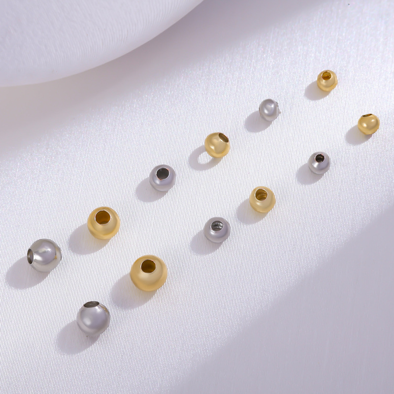 18K Gold-Plated Copper High Color-Retention Smooth Solid Beads Small Gold Beads DIY Handmade Beading Spacer Beads Jewelry Accessories Wholesale