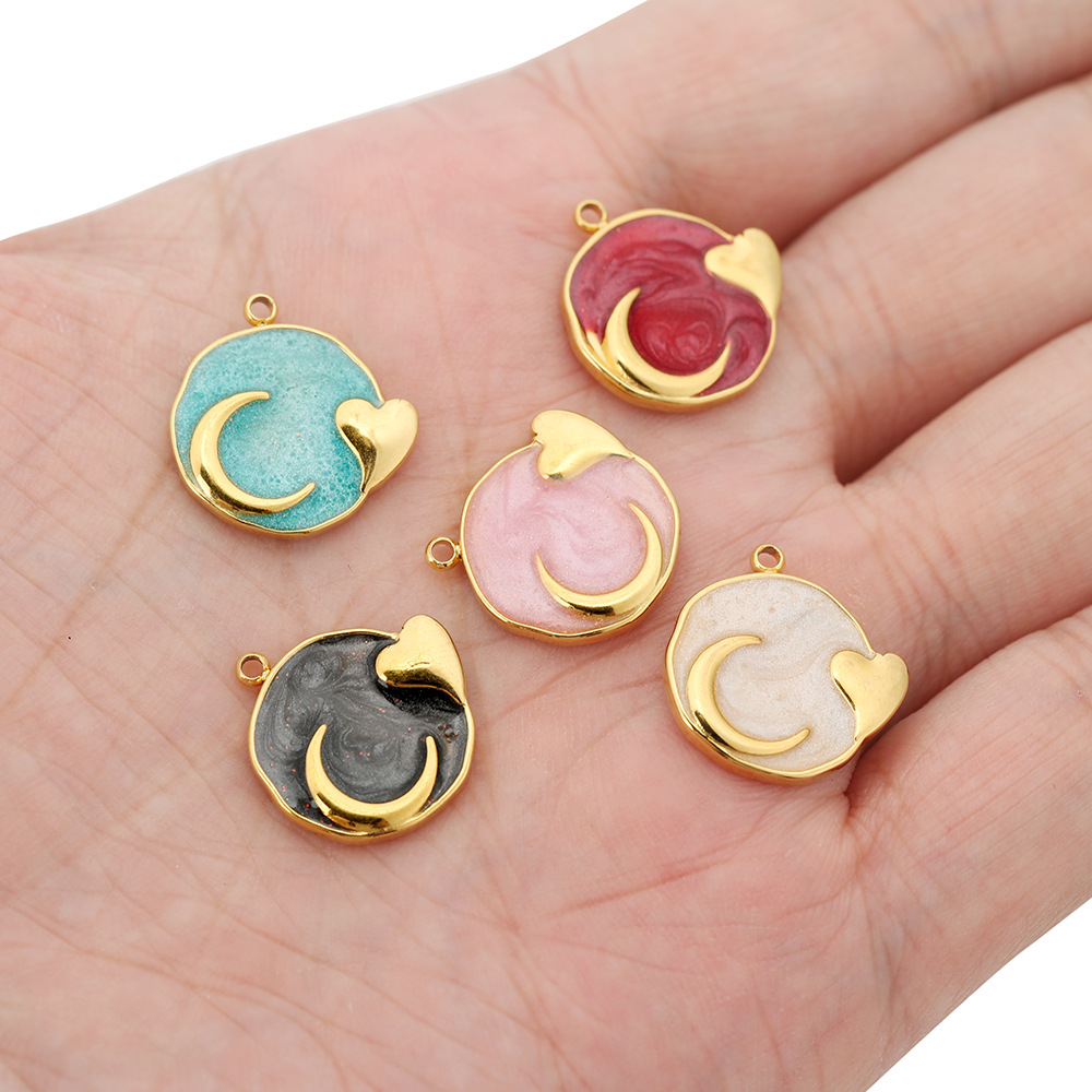 17*17mm Jewelry Making Size 5 PCS/Package 17*17mm Hole 1~1.9mm 304 Stainless Steel Moon Heart Shape Polished Pendant