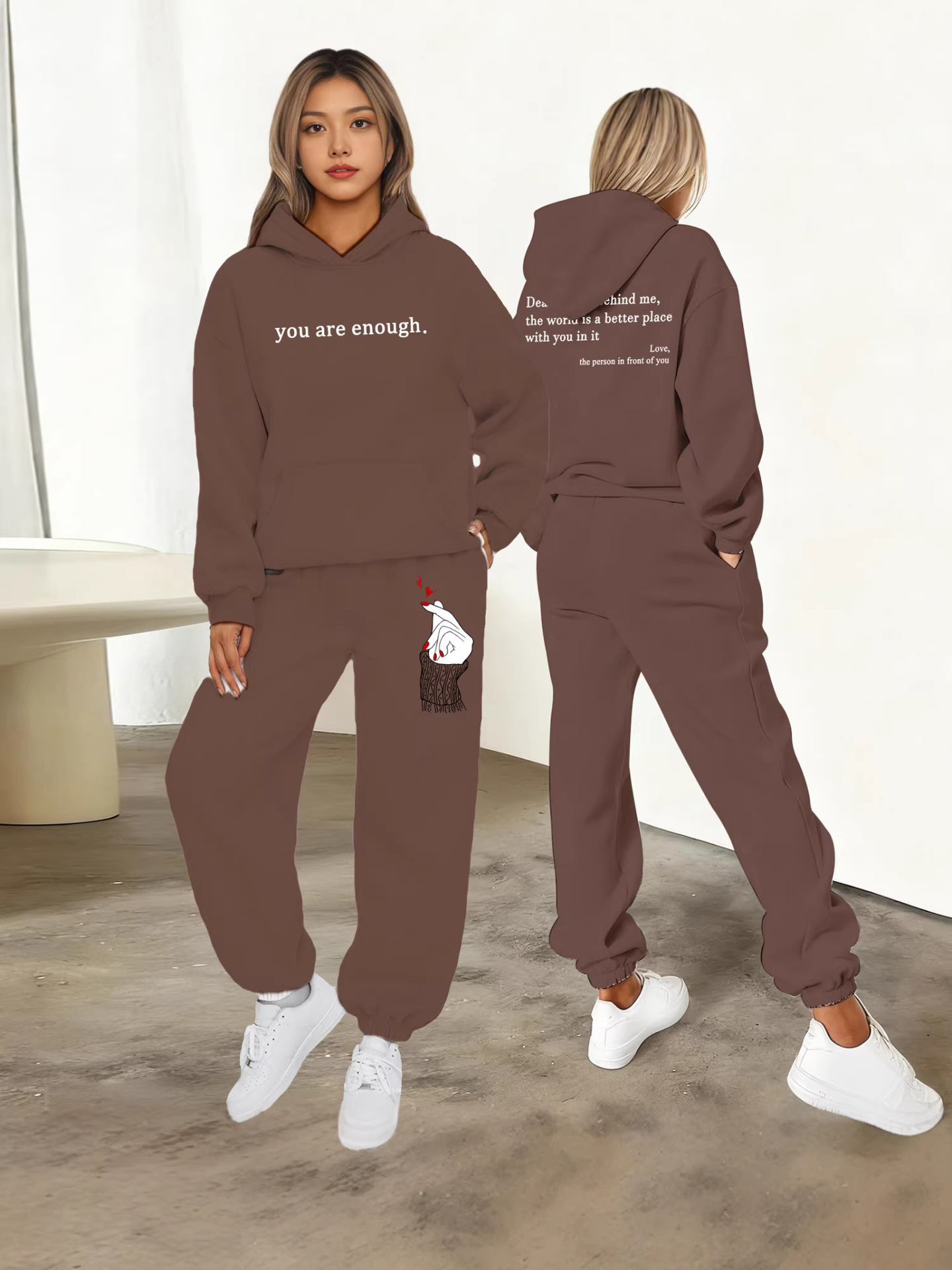 European And American Style Sporty Casual Hooded Sweatshirt Set for Women Long Sleeved Quarter Length Fashion New 2026_ecoleips.com
