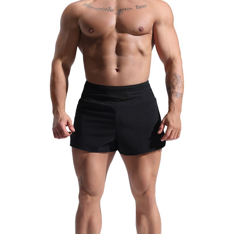 Procesamiento de superfábrica personalizado de hombre de doble capa para correr pantalones cortos deportivos pantalones cortos de fitness transfronterizos falsos de dos piezas