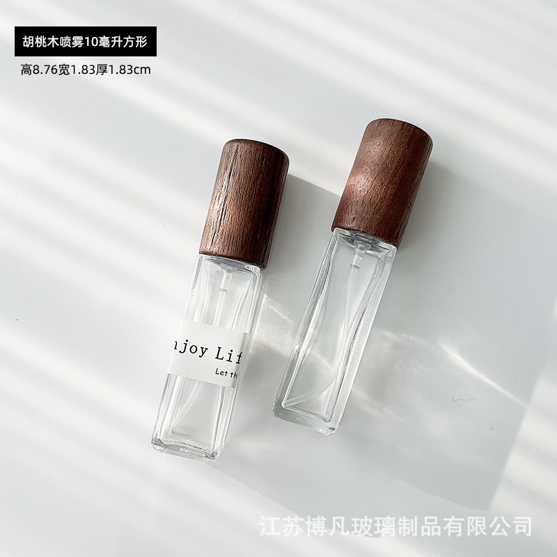 透明な香水詰め替えボトル、高級携帯用10mlサンプルボトル、ガラス製スプレーボトル、木製キャップ付き空ボトル|undefined