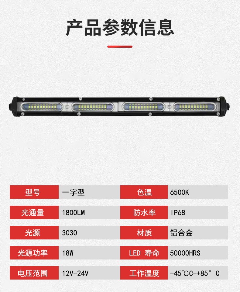Car Led Strip Work Light Small Single Row 60W 20W 80W Spotlight Off-Road Vehicle Roof Light Auto Repair Work Light
