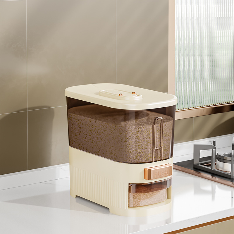 Cubo de arroz medido a presión para el hogar Cubo de almacenamiento de cocina con grietas Cubo visual de granos diversos Cubo de almacenamiento de arroz sellado de gran capacidad