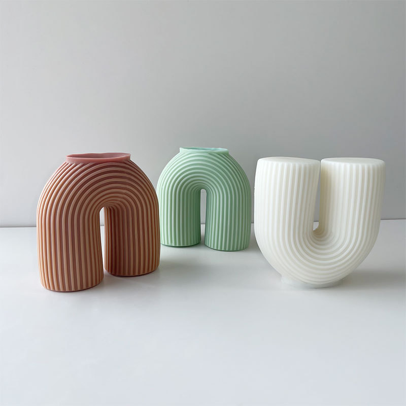 Jiahuimei rayas en forma de U vela molde de silicona DIY geométrica en forma de U aromaterapia hecha a mano decoración de yeso herramienta abrasiva