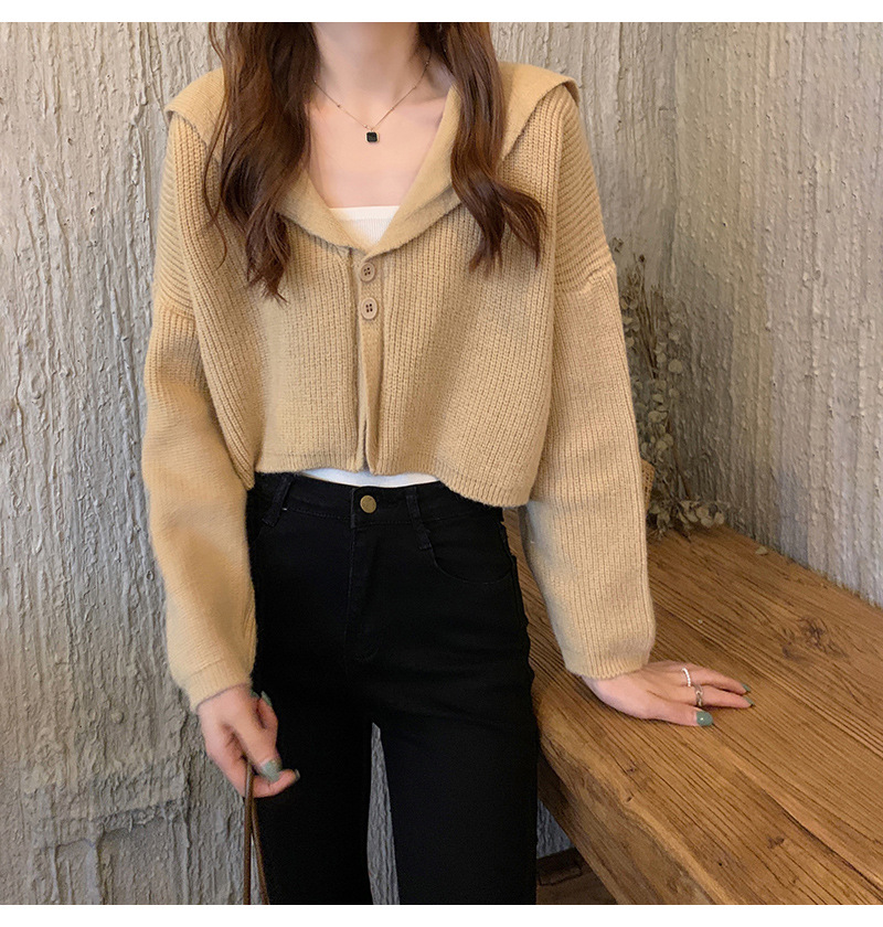 【中国直邮】茵如澜 新款秋冬chic上衣温柔甜辣毛衣针织衫 卡其色