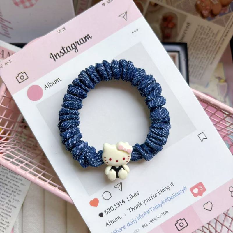 可爱kitty牛仔发圈卡通少女头绳小肠发圈甜美ins头发发绳皮筋发饰|undefined