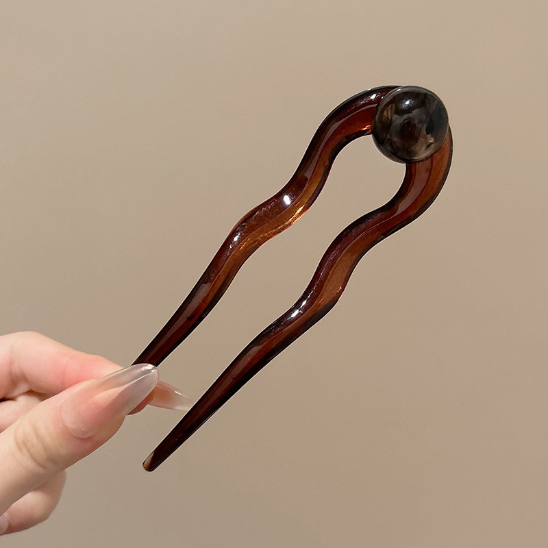 Peine de tres dientes de ácido acético retro horquilla en forma de U femenina plato de temperamento perezoso horquilla en la parte posterior de la cabeza bola cabeza artefacto fijo