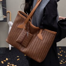 欧美复古包包女大容量休闲单肩编织包高级质感气质通勤女托特包