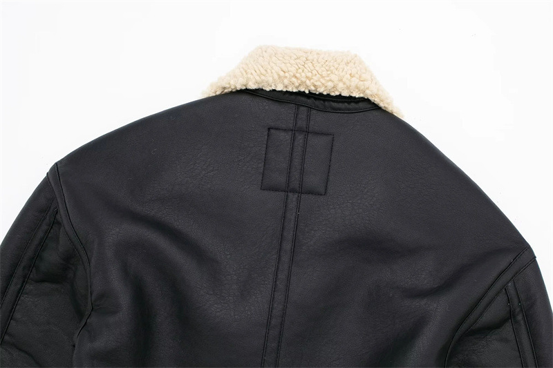 Damen Lederjacke Mit Lammfellfutter Lässige Motorradjacke Für Winter_voghion.com