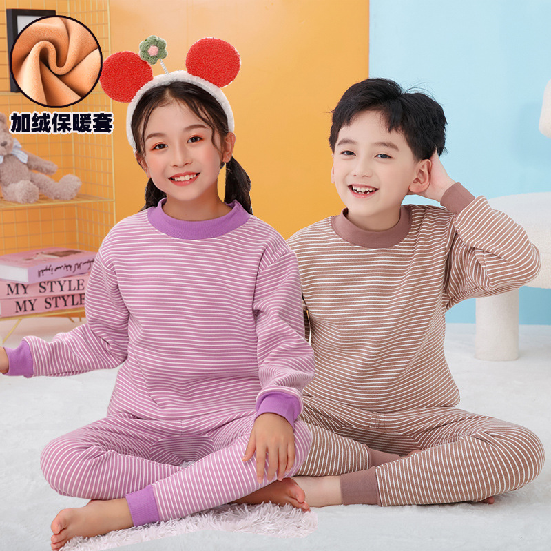 Ropa interior térmica para niños traje forrado de lana engrosada para niñas de ropa interior térmica de terciopelo medio y grandes niños ropa de otoño para niños pantalones largos conjunto