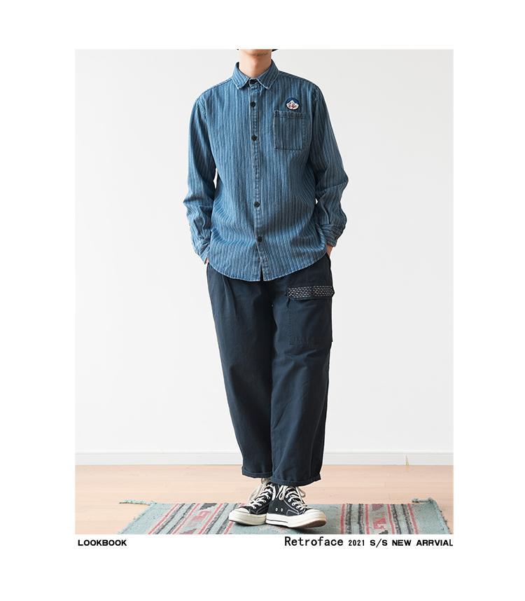 Amerikaans gestreept denim overhemd met borduursel voor heren_voghion.com