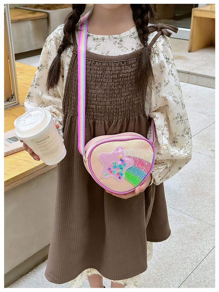 178g Weight Polyester Lining Material Zipper Closure Type Single Shoulder Strap Strap Type Shoulder Bag, Crossbody Bag Bags Type Daily Occasion Pu Leather Material Star, Stripe Pattern All Seasons Season Kid'S Gender Cute Style Heart-shaped Shape Kid'S Pu Leather Star Stripe Cute Heart-shaped Zipper Shoulder Bag Crossbody Bag 30