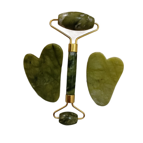 Jade Roller Massage Tool, Natural Xiuyu Roller Scraping Board Set, Scraping and Muscle Relieving Stick Beauty Device, Colored Box