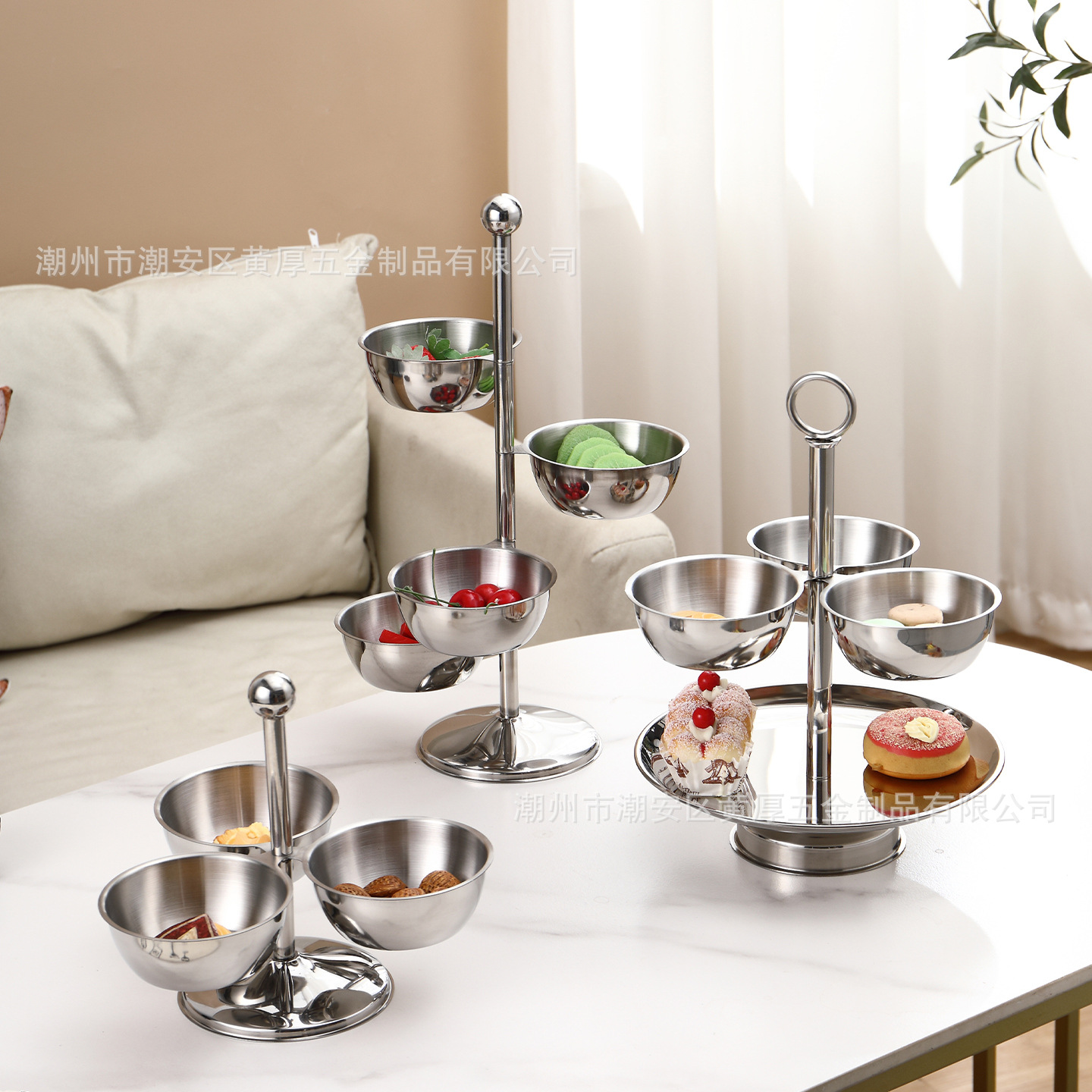 Manufacturer's Ready-Stock Cross-Border Stainless Steel Snack Rack, Rotating Multi-Layer Dessert Tray, Household Hotel Fruit Bowl