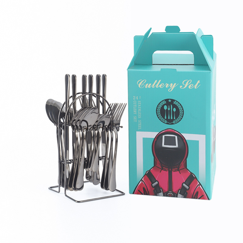 Amazon transfronteriza 1010 vajilla de acero inoxidable conjunto de 24 piezas cuchillo de filete occidental, tenedor y cuchara traje de celebridad de Internet regalo de vacaciones