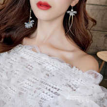韩版S925银针向阳花语耳环女时尚甜美花朵耳钩水晶流苏不对称耳饰