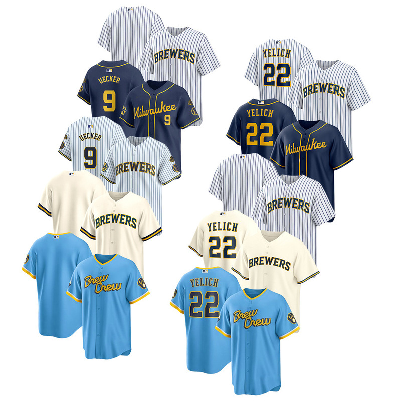 Brewers NFL Milwaukee Brewers 9 Uecker 22 Yelich Jersey Embroidered Baseball Suit