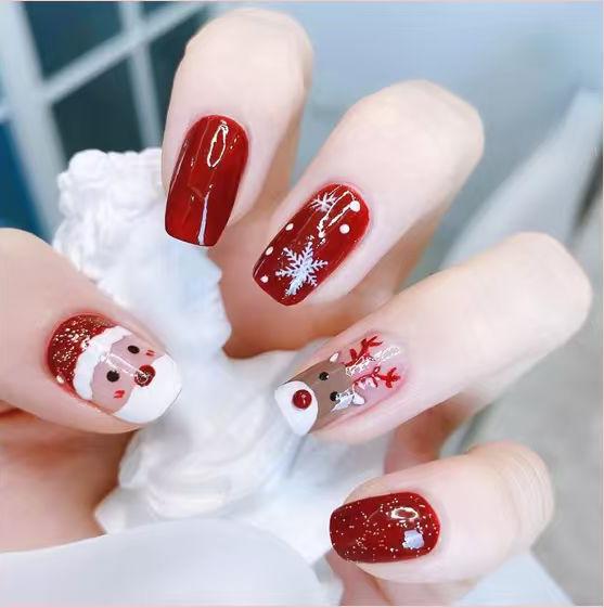 Christmas Deer Style Manicure Pieces Removable Cute Fake Nails Finished Fashionable Student Short Style Long-Lasting Nail Caps Christmas Deer Style Manicure Pieces Removable Cute Fake Nails Finished Fashionable Student Short Style Long-Lasting Nail Caps