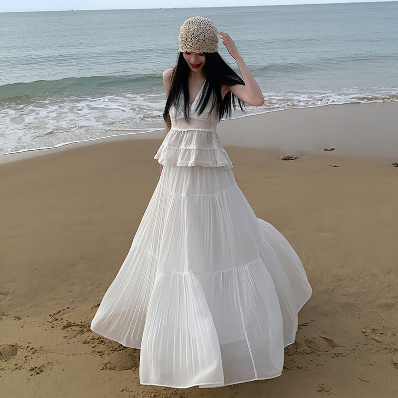 Spring Popular Wear Yunnan Dali Holiday Style Lace Top Cake Dress Two-piece Super Fairy dress Women