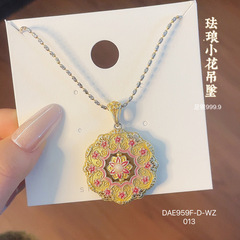 福氏足銀999.9国韻中国風エナメル小花純銀ペンダント双月ネックレスペンダントアクセサリー