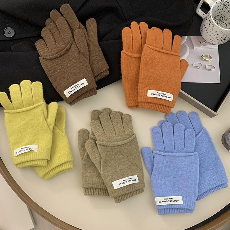 Guantes de ciclismo calientes de invierno coreano con pantalla táctil ins guantes de punto de color caramelo dos piezas de guantes de dedo para mujeres