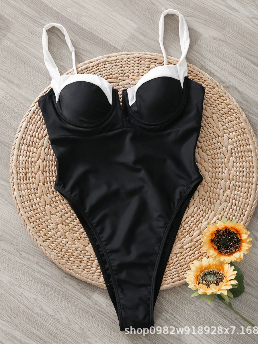 monitor One-piece swimsuit women French retro push-up, tight fit, European style (S–XL, multiple colors)