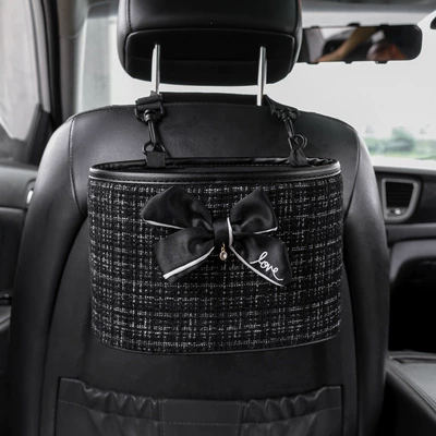 Car storage bag/box | storage bag, seat back - black-chanel-style-letter-bow-storage-bin