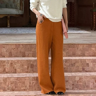 【枫糖】垂顺藏胯复古吸睛橘色毛感加厚休闲裤松弛感阔腿长裤