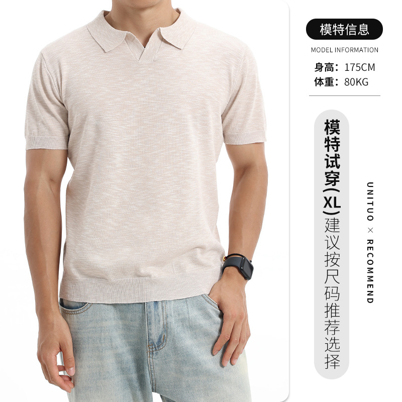 Europa y los Estados Unidos transfronterizos hombres V-collar polo de punto de manga corta verano de negocios casual alta sensación de hombre al por mayor