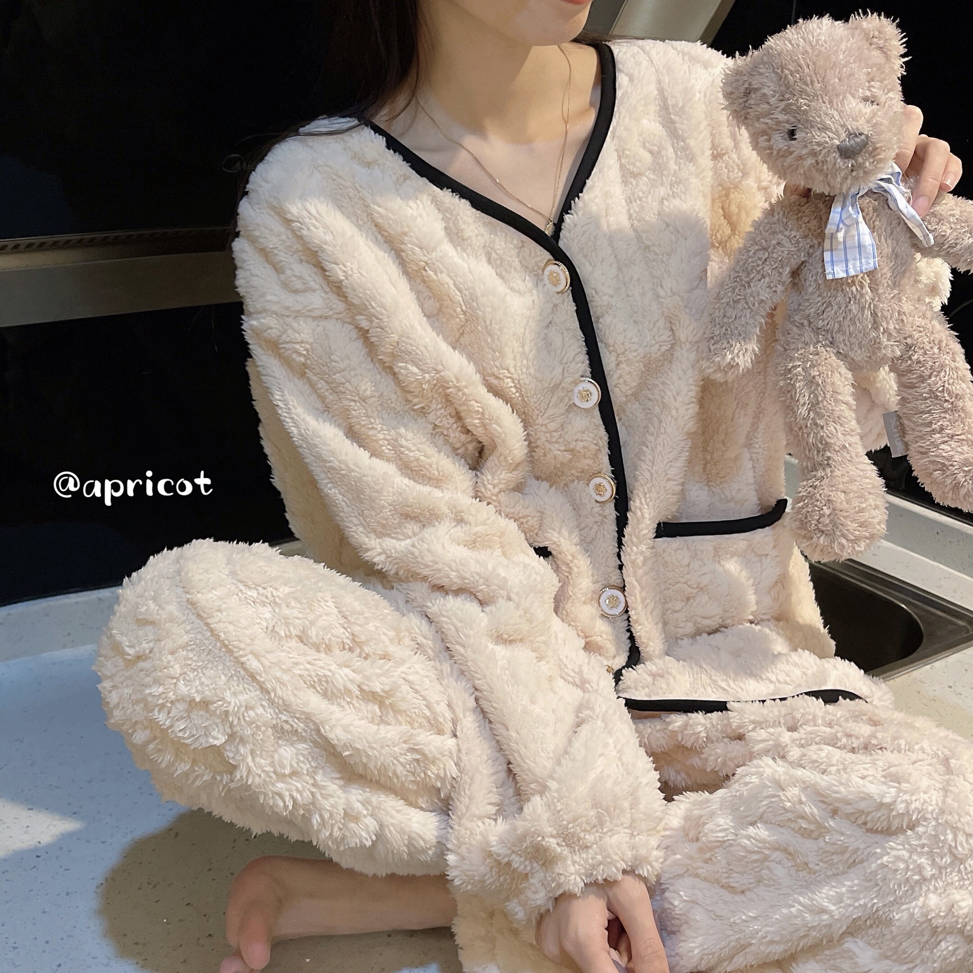 大码女装睡衣女秋冬加厚保暖甜美可爱家居服两件套装|ms