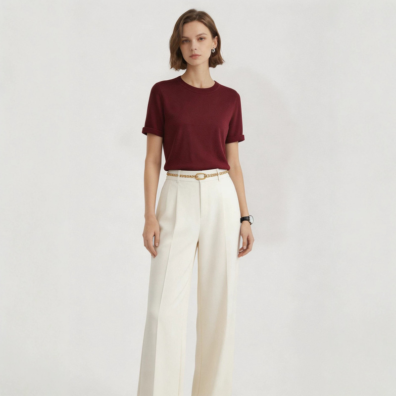 Nanyou High-End Women's Tencel Knitwear, Basic Thin Solid Color Short-Sleeve Top, Round Neck Inner Layering Shirt