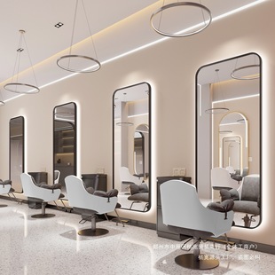 Wall-Mounted Hair Salon Mirror with Lamp for Trendy Hairdressing Salon
