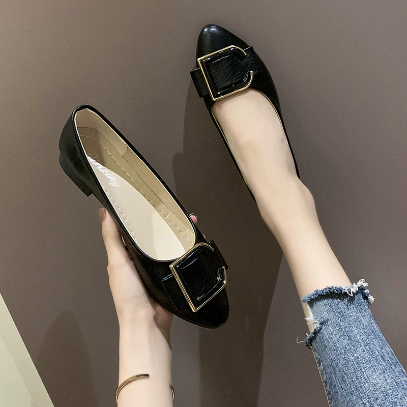 Однослойная обувь для женщин, осень 2019, новинка, туфли без шнуровки в Корейском стиле, заостренные женские туфли, слипоны с низким вырезом