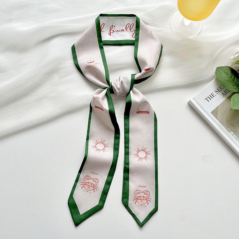 Correa para el cabello verde coreana, bufanda de seda larga, versión coreana femenina, bolsa para atar el cabello, bufanda decorativa con flores, serpentina