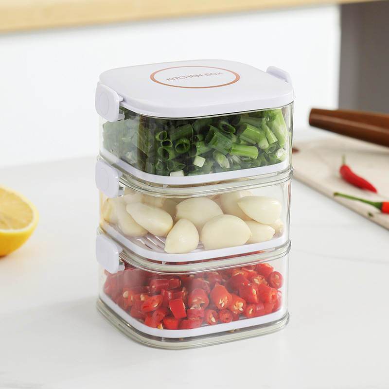 Caja de preservación de cebollas, caja de preservación de cocina, caja de sellado de alimentos superposición, caja de almacenamiento, caja de almacenamiento, refrigerador