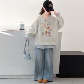 女童卫衣套装春秋款2026新款女孩假两件休闲上衣裤子两件套