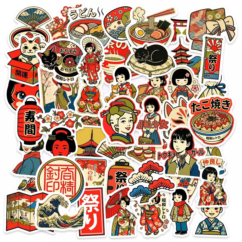 Cross-Border Direct Purchase of 50 Creative Japanese-Style Waterproof Stickers for Journal Decoration, Fun Stickers for Children, Creative Decals Cross-Border Direct Purchase of 50 Creative Japanese-Style Waterproof Stickers for Journal Decoration, Fun Stickers for Children, Creative Decals