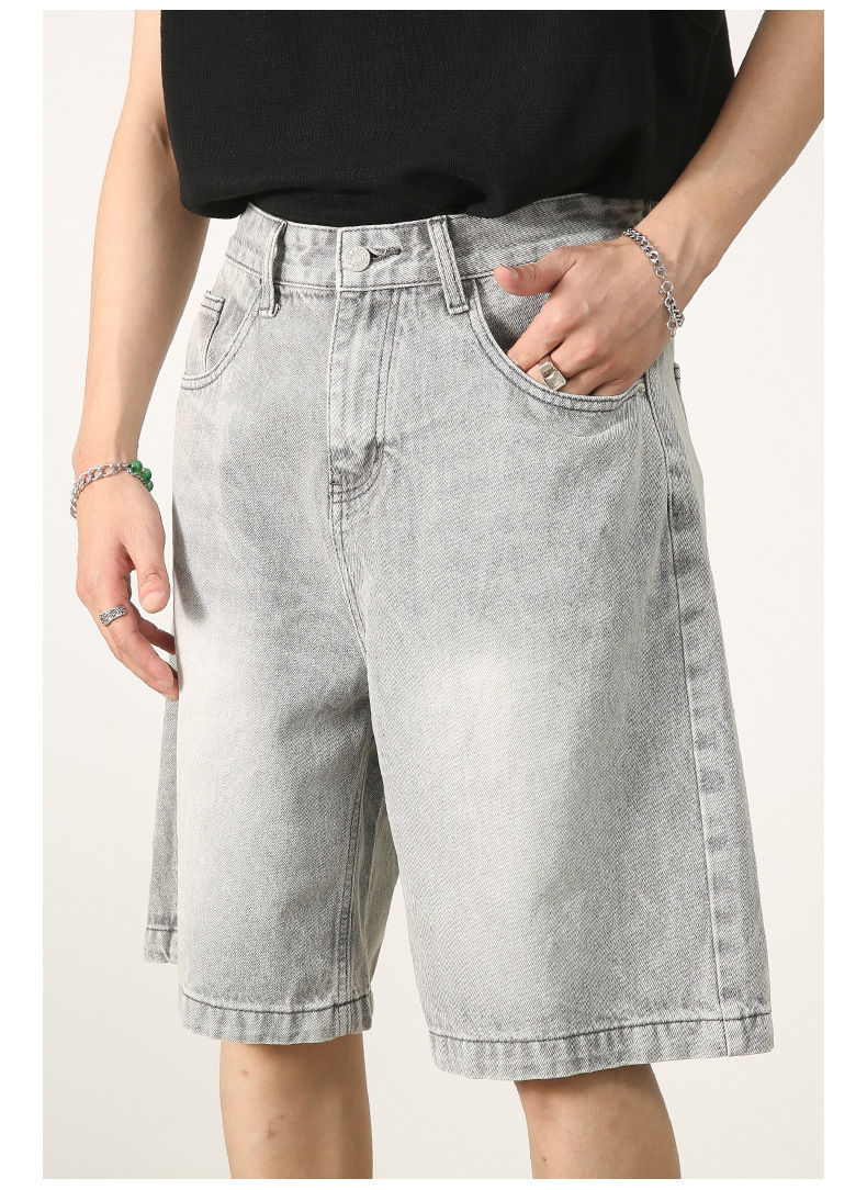 Men's Summer Retro Distressed Blue Denim Shorts Loose Straight Versatile Hot Pants Trendy American Style_mkmklike.com