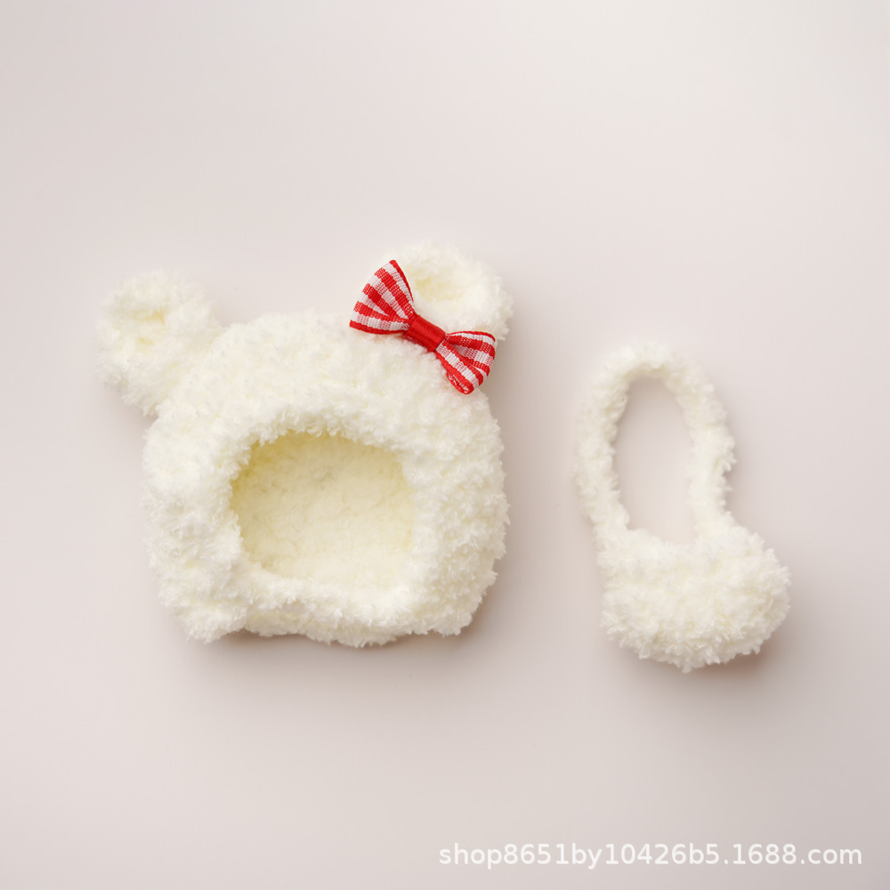 White bear hood + white small fleece bag