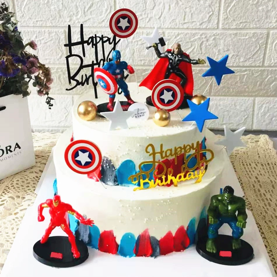 Декоративные съедобные/несъедобные элементы торта Avengers 4 шт., Железный человек гигант, командир США, Тор, вращение торта