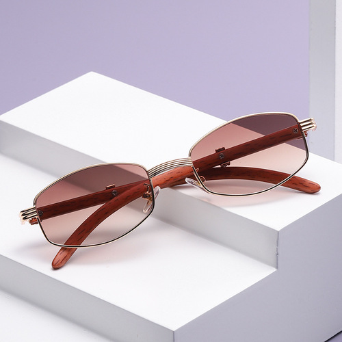 Round Blue Light Blocking Trendy Frame Sunglasses with Wood Grain Texture, European and American Style Sunglasses for Men and Women, 885