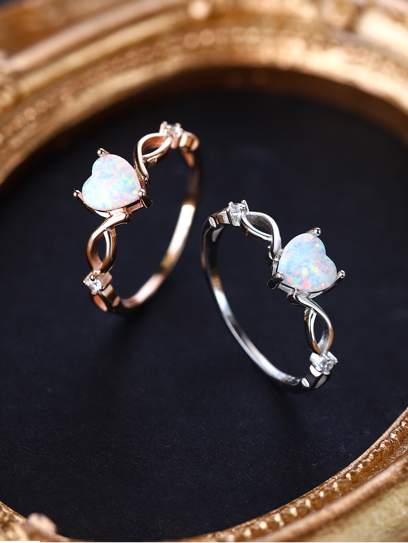 Daily Occasion 925 Sterling Silver Opal Heart Shape Rings 925 Sterling Silver Rings