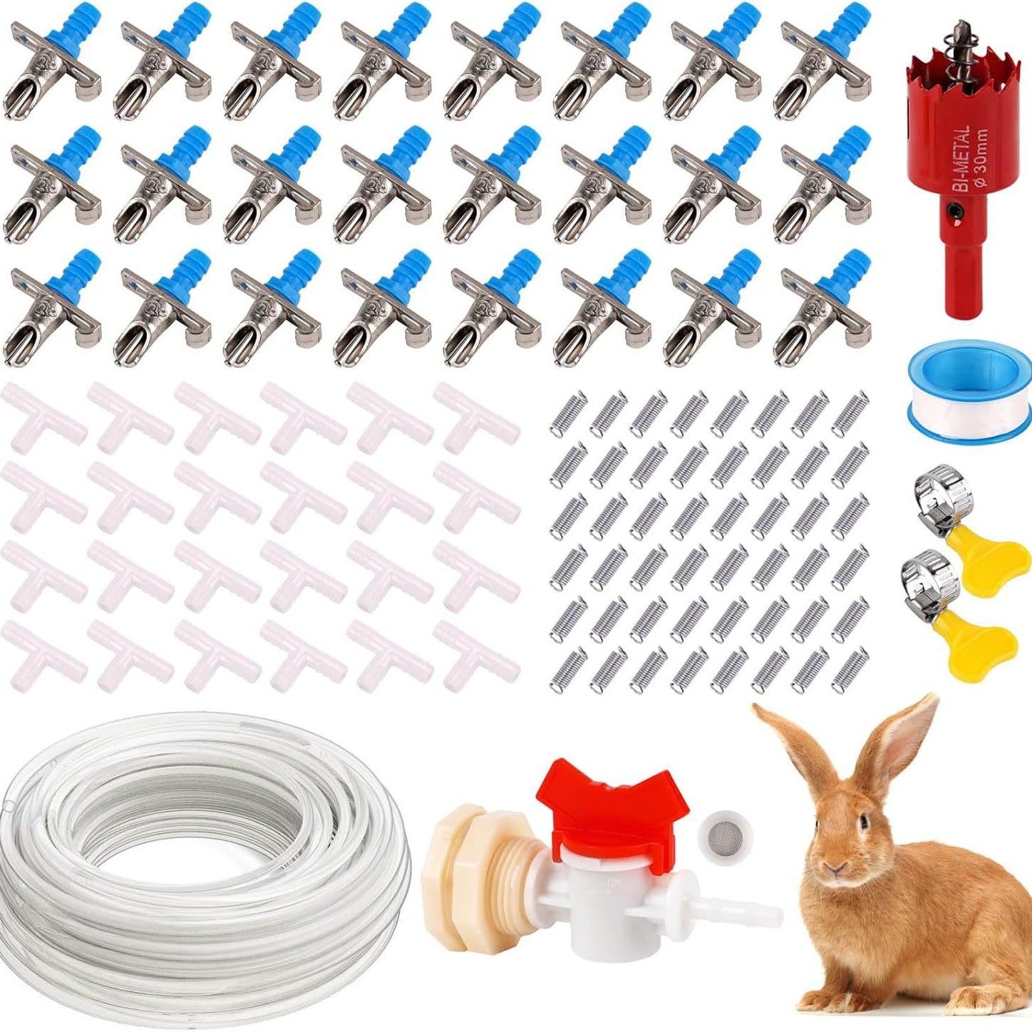 兔子浇水桶连接器套件5/16软管隔板配件带牙球阀和滤网垫喂兔G1/2