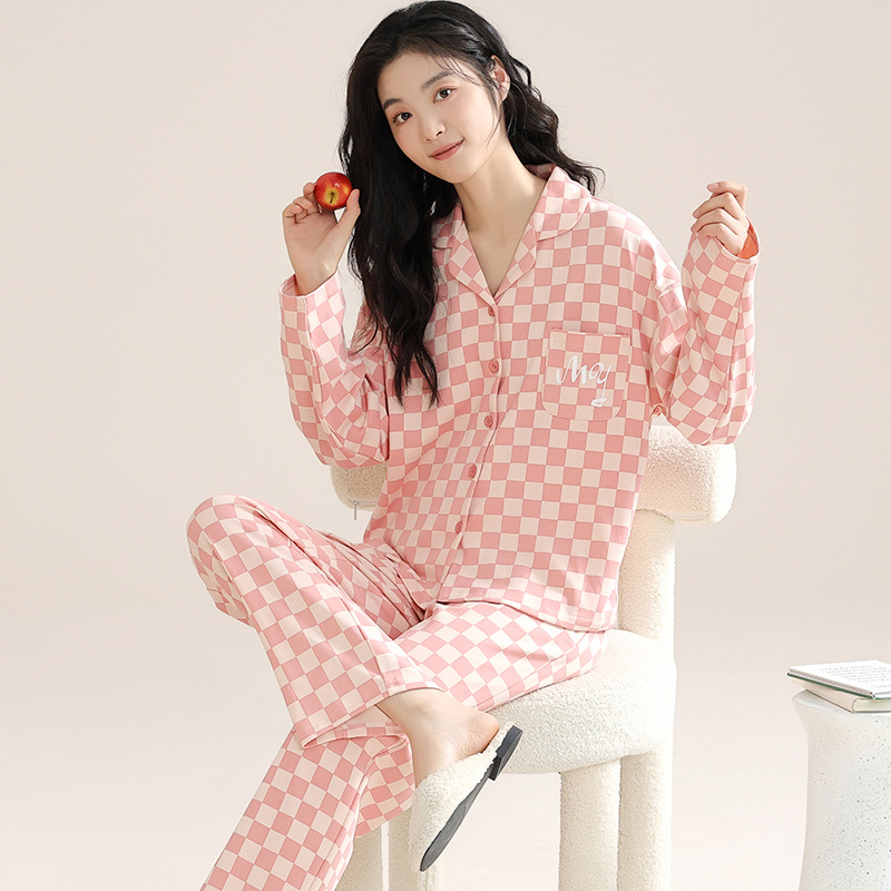 Pijamas de algodón para mujer Otoño Nueva solapa de manga larga ropa para el hogar cómodo más tamaño ropa para el hogar traje ropa exterior pijamas de algodón