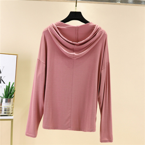 Modest Long-Sleeve Hooded T-Shirt for Women - Spring and Summer Plus Size Hooded Sweatshirt - Loose Inner Layer Top - Slimming Sun Protection Thin Upper Garment