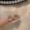 Blue cute earrings with bow, asymmetrical brand rabbit, 2021 collection, Japanese and Korean