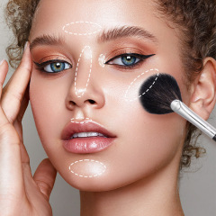 Small fan-shaped highlight brush, sheep wool cheek brush, animal hair blending brush, facial beauty makeup tool, soft and does not shed hair